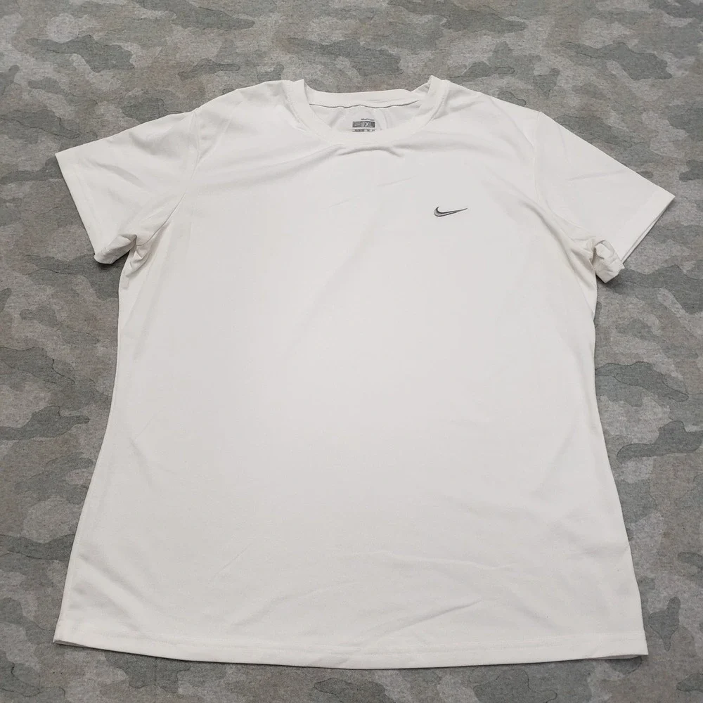 Nike Top Womens XL White‎ FitDry Short Sleeve Fitness Casual Tennis Gym Active